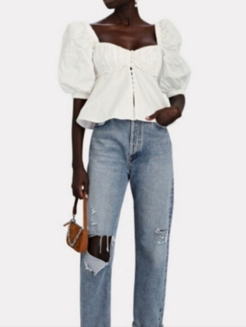 NWT FOR LOVE AND LEMONS AMANDA BUSTIER PUFF SLEEVE TOP BLOUSE